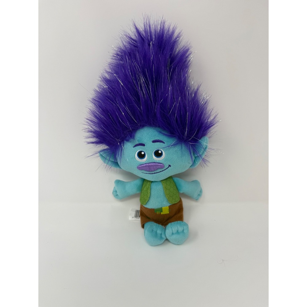 DreamWorks Trolls Branch Plush Stuffed Animal Toy Blue Purple Hair Sparkle 9 in